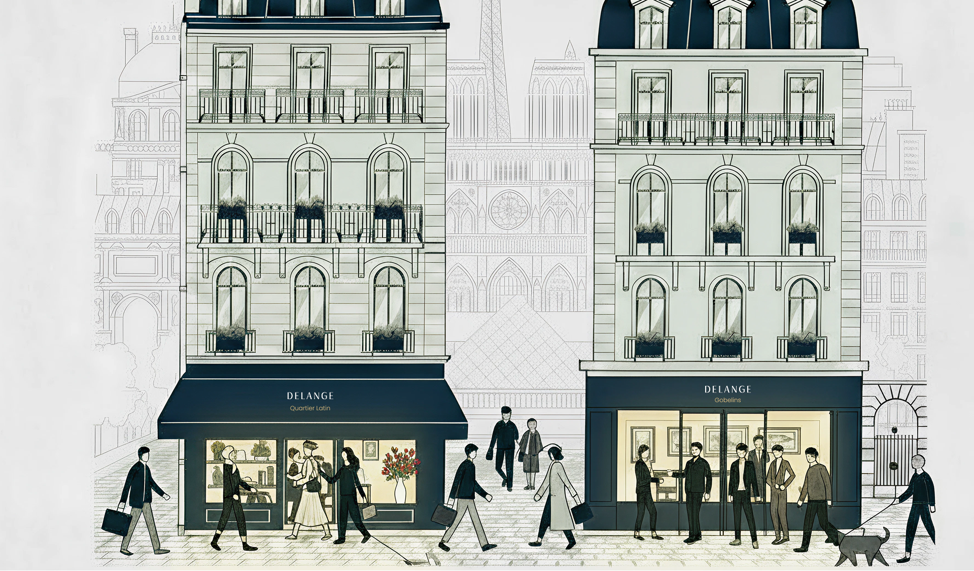 Rue de Paris avec les bureaux Delange